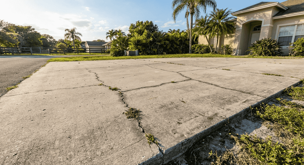 Cracked concrete slab in Davie showing visible damage and need for repair